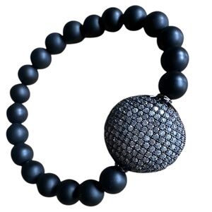 Matte 8mm Onyx Stretch Bracelet w/XL Black Pave Crystal Spacer